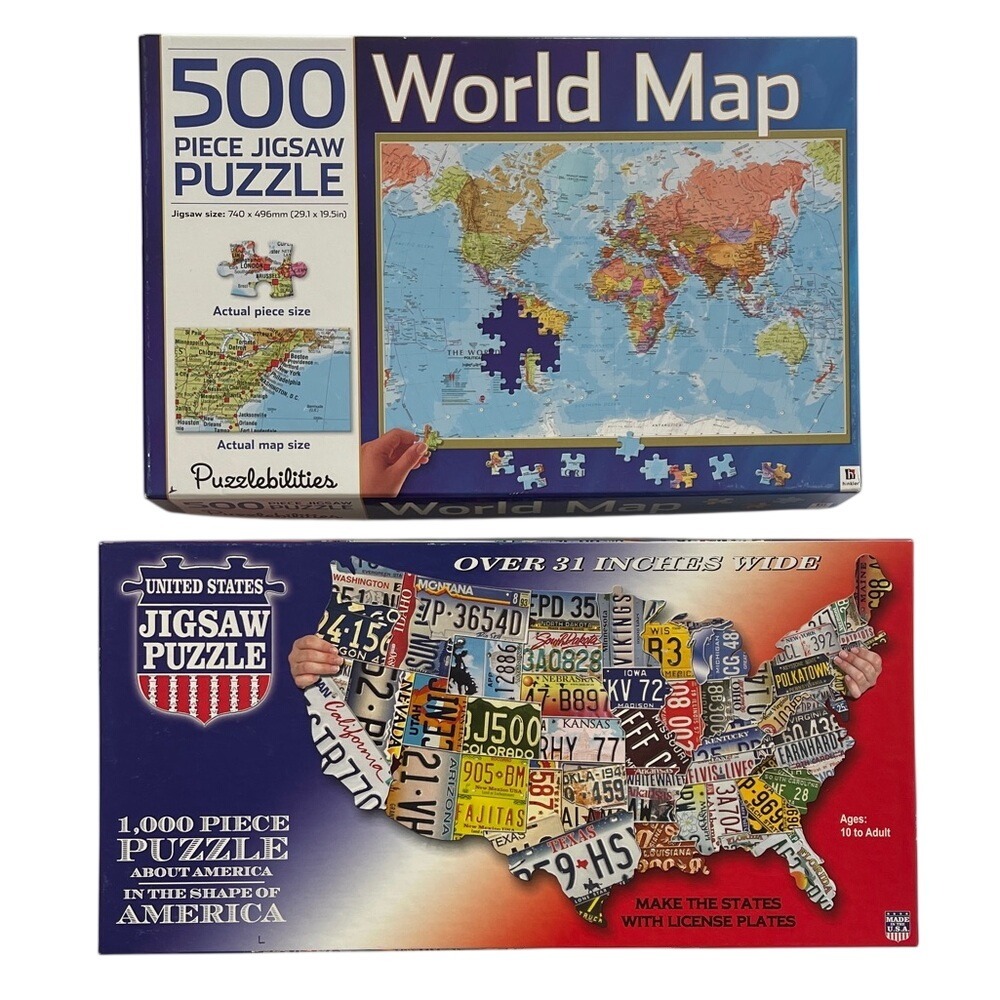 World Map and USA Jigsaw 500 & 1000 Piece Puzzle Set